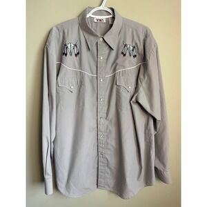 Toro Mens Western Pearl Snap Bull Skull Embroidery Gray Shirt Large Cowboy Rodeo
